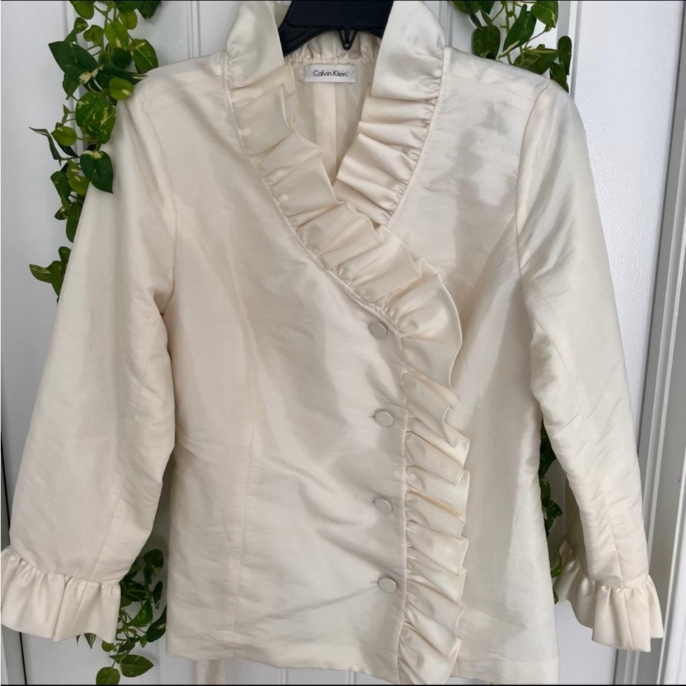 Calvin Klein Ivory Ruffle Blazer
